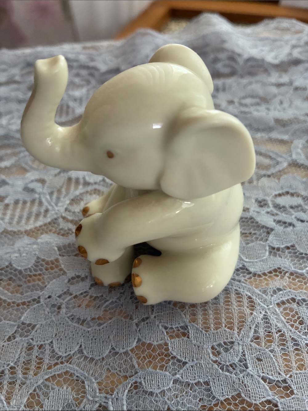Lenox Cream Ceramic Elephant Figurine with Gold Accents